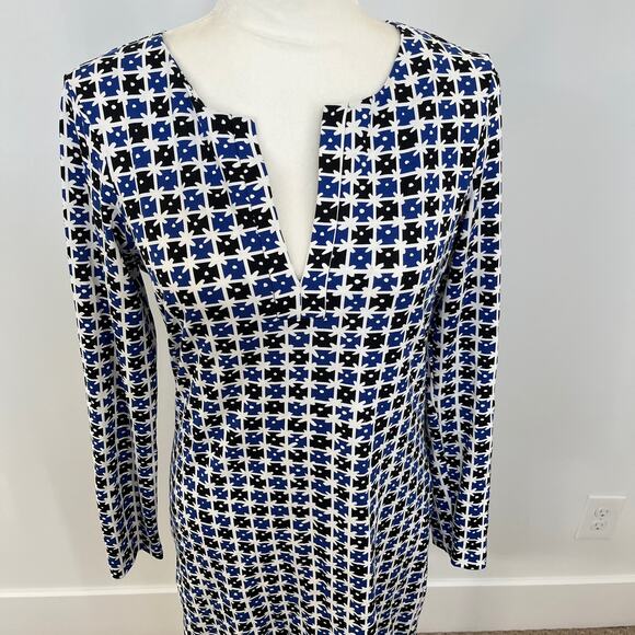 Diane von Furstenberg Silk Jersey Reina Mini Dress Check Dot Blue sz 6 - Picture 2 of 8